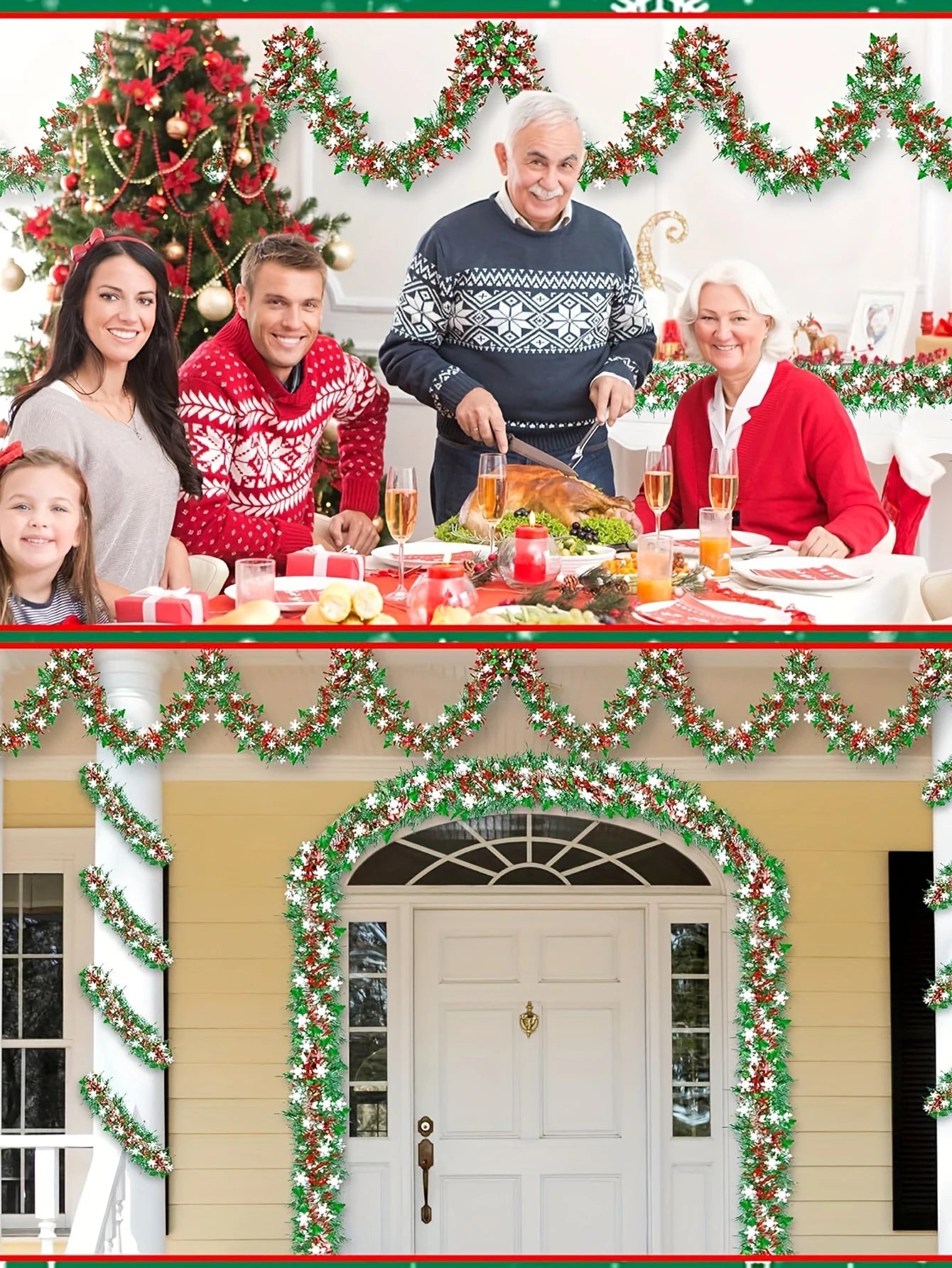 Christmas Tinsel Garland Metallic Shiny Garland Christmas Tree Garland Thick Hanging Christmas Decoration for Home