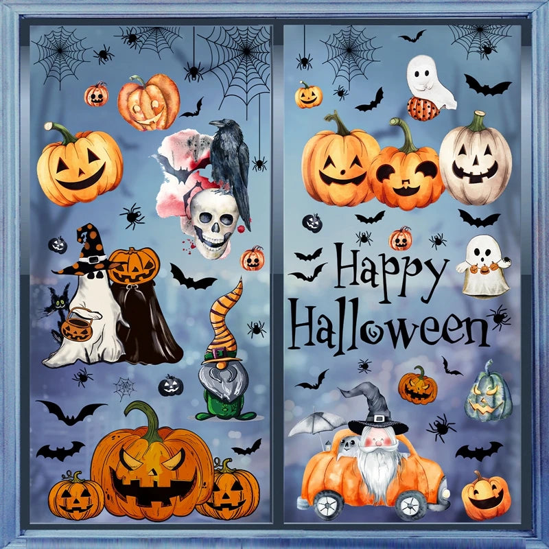 Halloween Window Sticker Halloween Theme Party Decoration Kids Favors Pumpkin Bat Window Stickers Trick or Treat Party Supplies