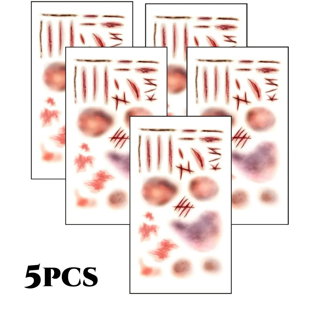 10pcs 3D Fake Scar Tattoos Sticker Body Face Realistic Scab Temporary Tattoos Halloween Horror Wound Bloody DIY Makeup Stickers