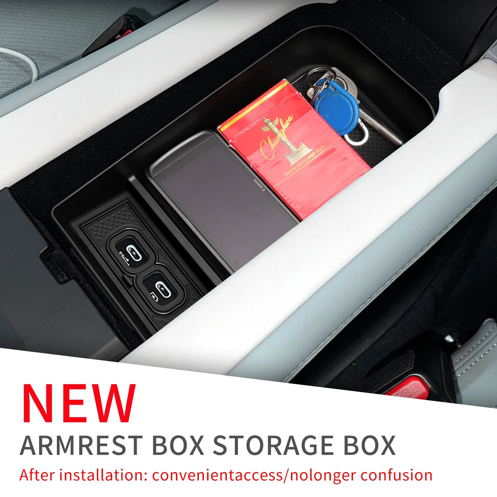 for Polestar 4 2023 2024 Car Armrest Storage Box Center Console Storage Tray Organizers Interior Accessories Tidying Black