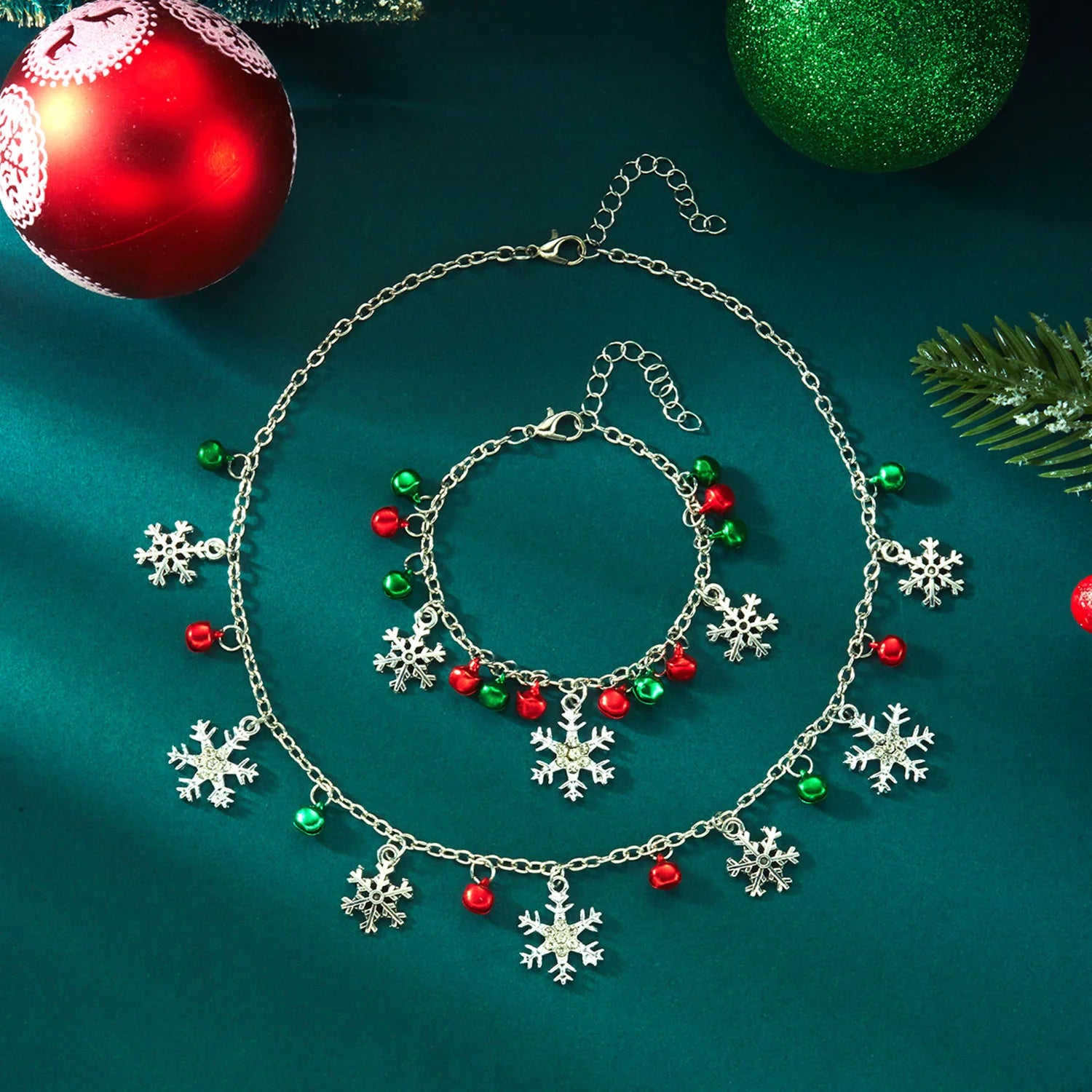 Christmas Glitter Snowflake Bell Pendant Bracelet for Women Rhinestone Necklace Xmas Joy Holiday Party Jewelry Gift