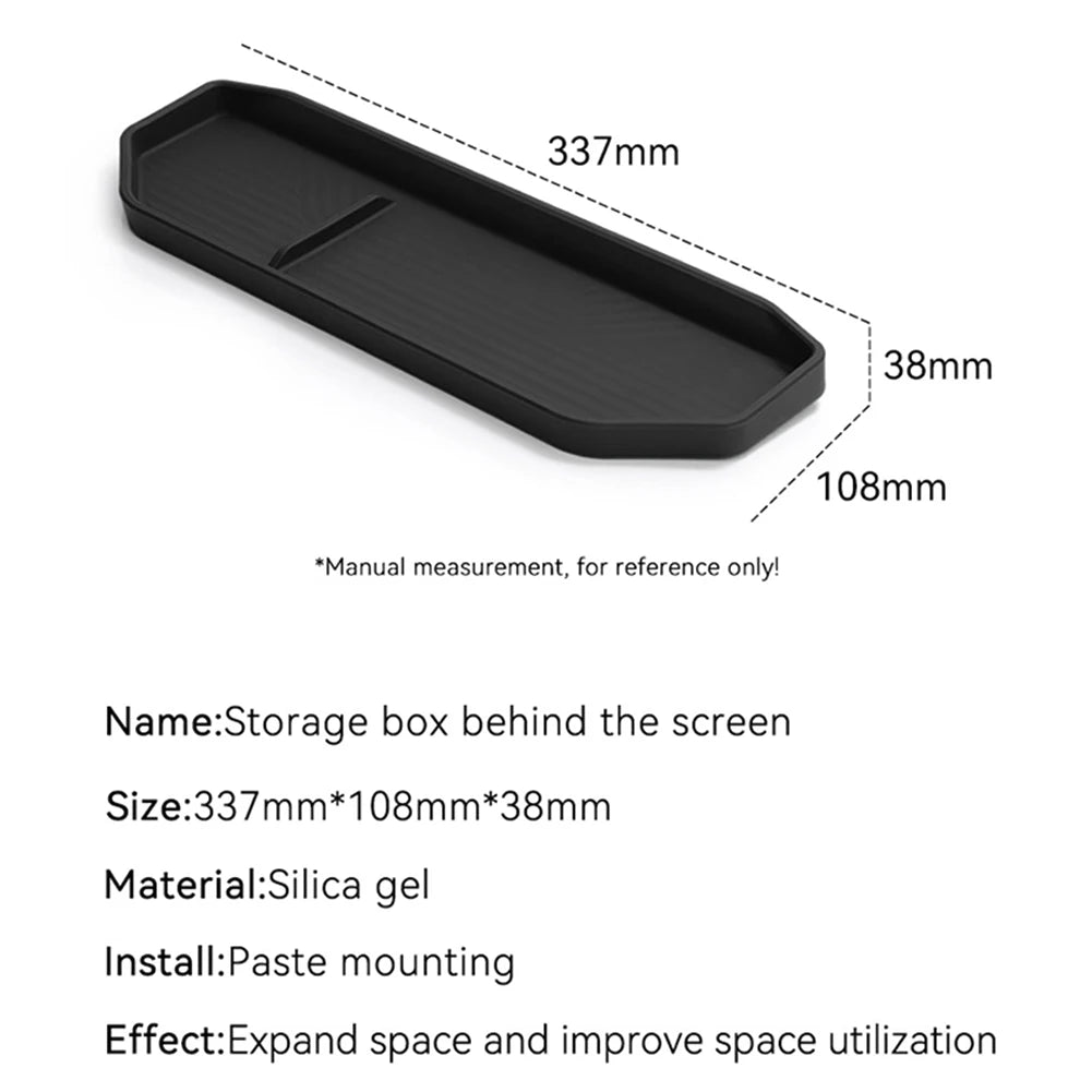 Black Silicone Car Dashboard Tray Behind Screen Tissues Stowing Tidying Storage Box Fit For Kia EV9 2024-2025
