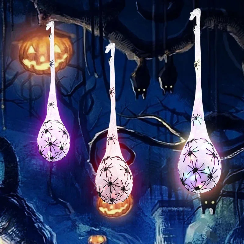 1-5PCS Halloween Hanging Spider Egg Sack Decoration with LED Lights Battery Powered for Haunted House Porch Yard Party Decor