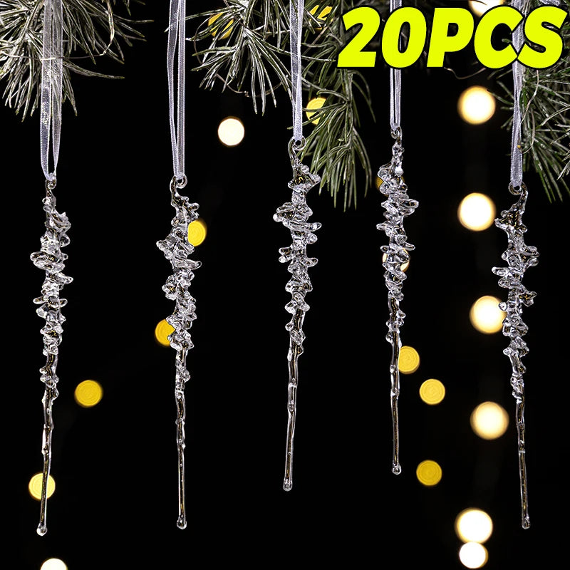 Christmas Acrylic Snowflake Clear Simulation Icicle Ornaments Xmas Tree Hanging Pendants DIY Winter New Year Party Decoration