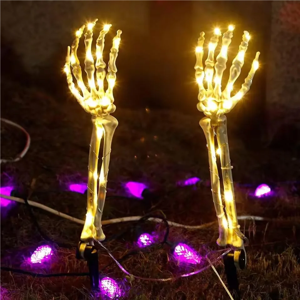 2PC Solar Powered Ghost Hand Ground Plug-in Stake Light Outdoor Waterproof LED Garden Light Horror Decoration Lamp For Halloween