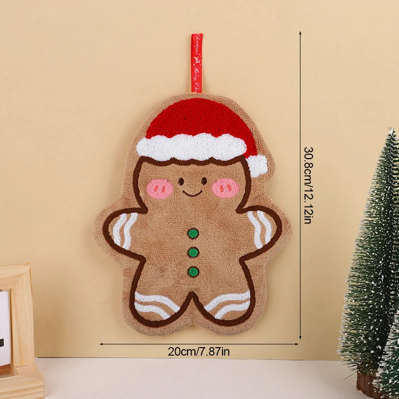 Christmas Hand Towel Cartoon Gingerbread Man Snowman Coral Fleece Towel Christmas Home Kitchen Bathroom Decoration Xmas Gifts