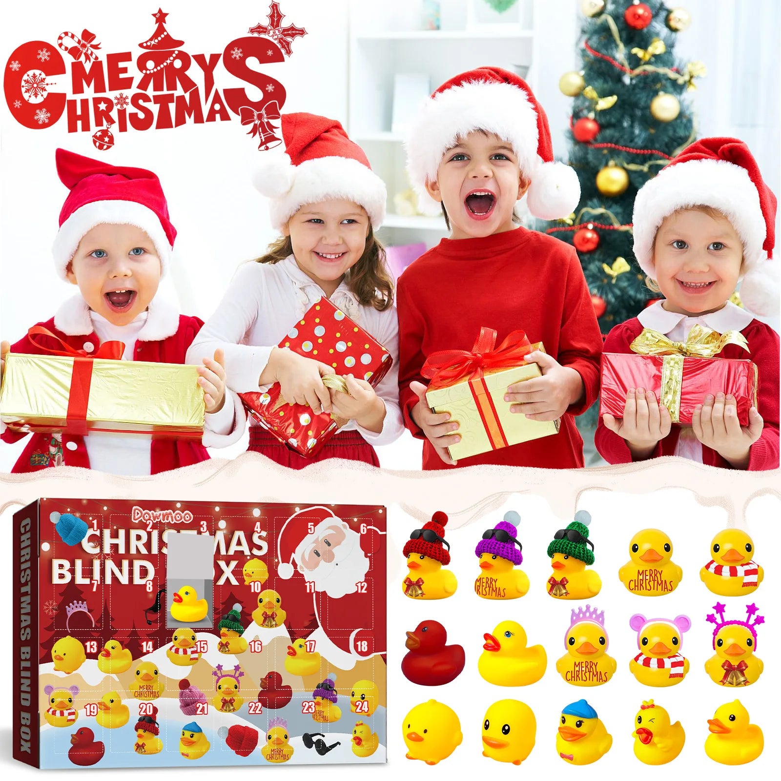 Christmas Advent Calendar 24 Days Countdown Yellow Duck Blind Box DIY Christmas Atmosphere Decoration Surprise Gift Blind Box