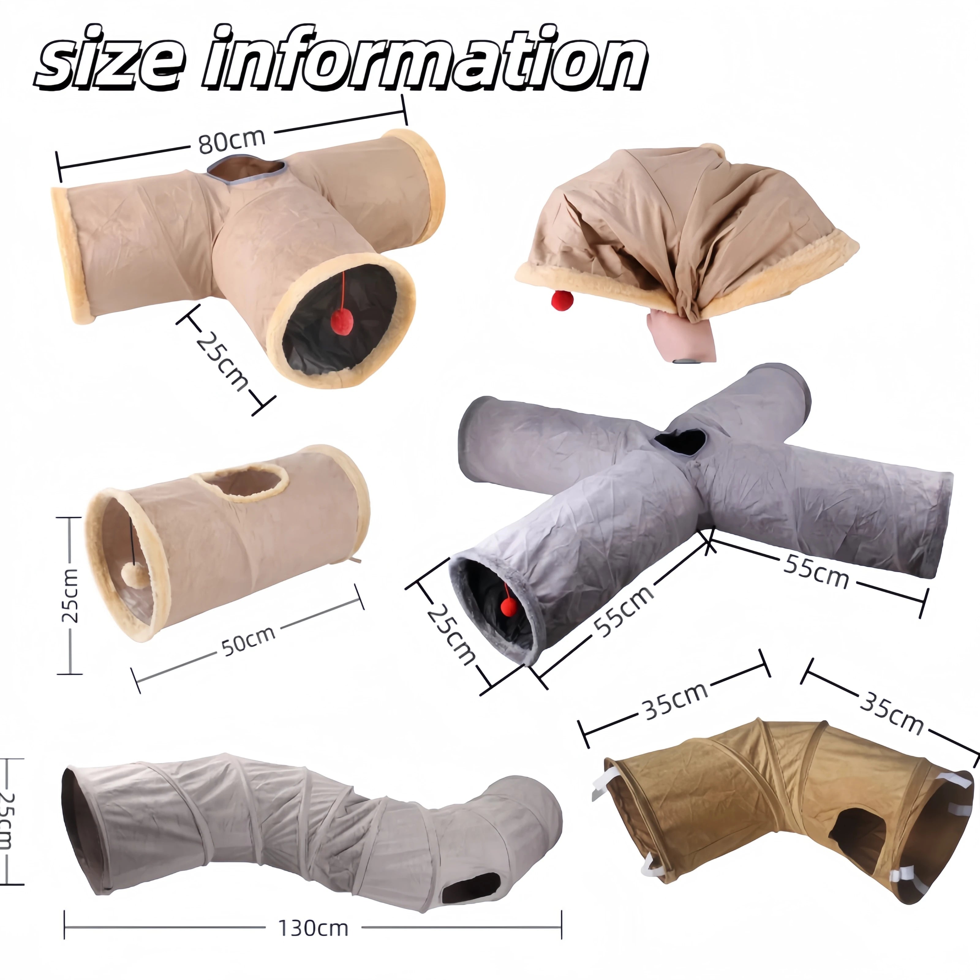 Collapsible Cat Winter Suede Tunnel for Puppy Rabbit Kitten Play Chase Hide Tunnel,Interactive Bedding Toy in 2 ways,3 ways, Cro