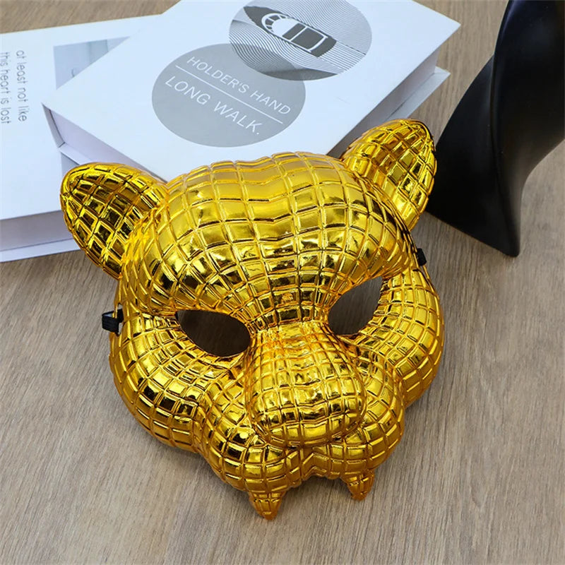Animal Golden Plastic Leopard Face Cover with Adjustable Elastic Bands Halloween Costume Cosplay Mask Costume Accessories