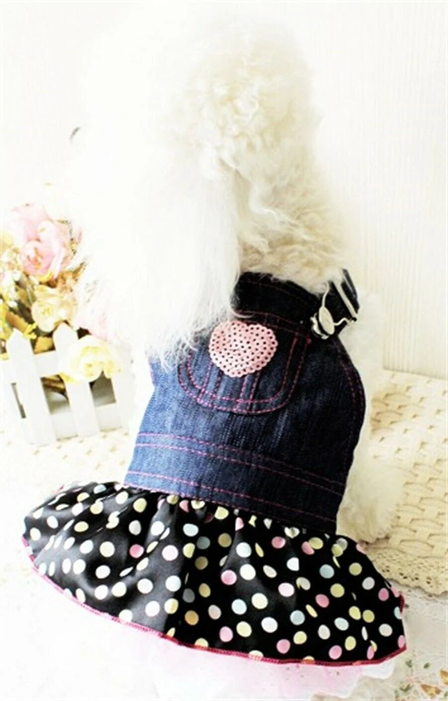 Denim Dot Dog Dress, Summer Pet Clothes, Wedding Skirt, Spring