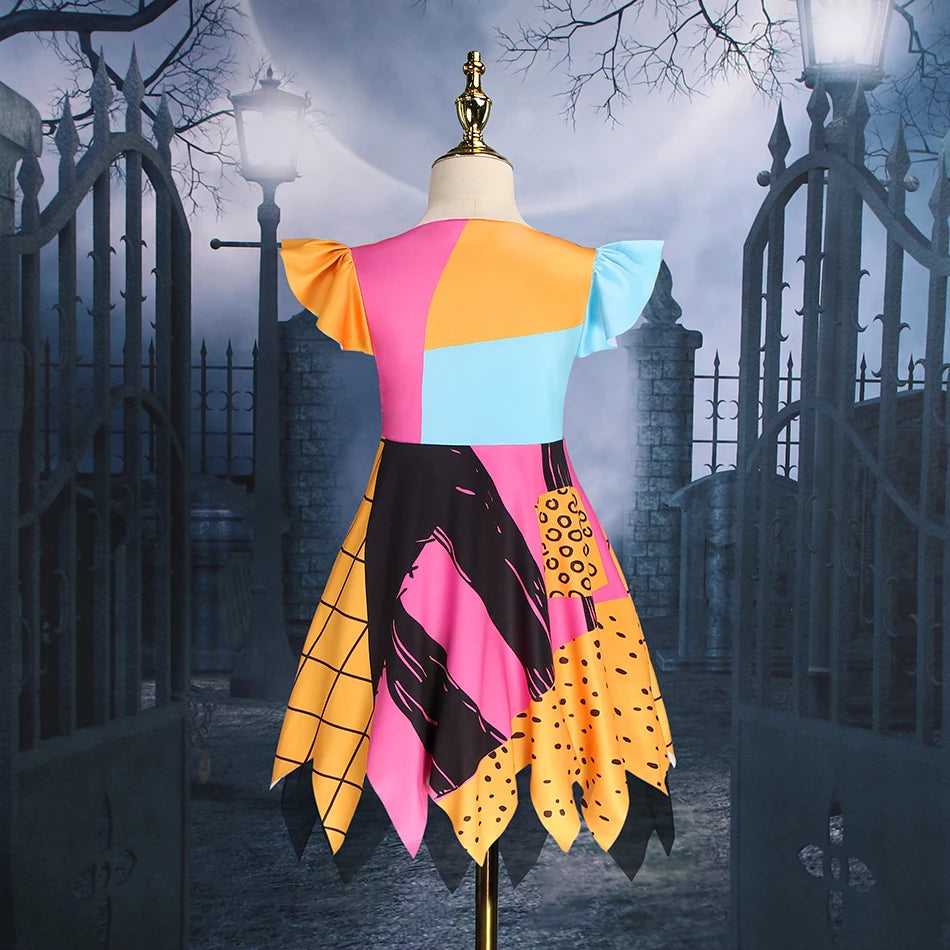 Baby Girls Halloween Costumes Cosplay Dress Nightmare Before Children Christmas Carnival Princess Sally Party Clothes 2-10 Years