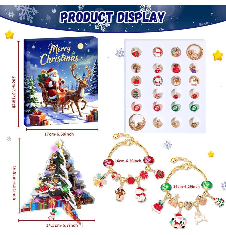 Christmas Advent Calendar 24day DIY Countdown Bracelet Surprise Blind Box Christmas Decoration Combo Bracelet Blind Box Gift Set