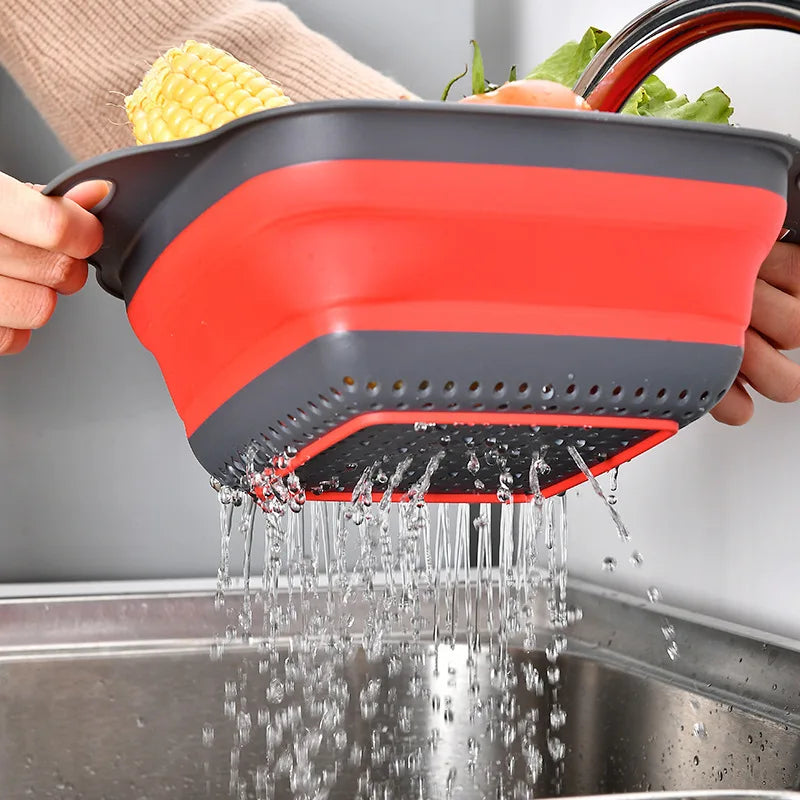 2022 Foldable Vegetable Washing Basket Vegetable Fruit Filter Portable Colander Collapsible Drainer Kitchen Accessories Gadgets