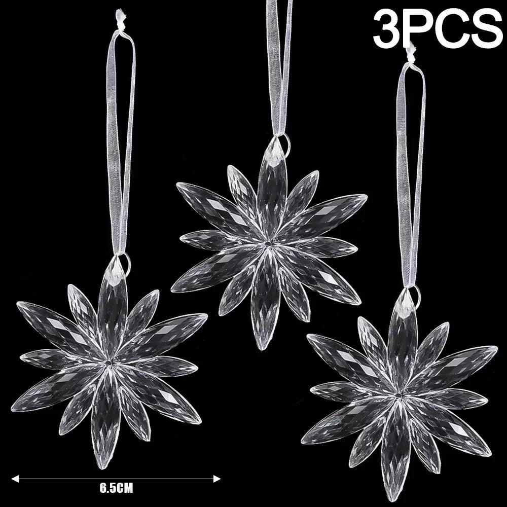 Christmas Acrylic Snowflake Clear Simulation Icicle Ornaments Xmas Tree Hanging Pendants DIY Winter New Year Party Decoration