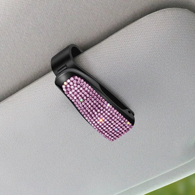 Sunglasses Clip Car Sunshades Sun Visor Rhinestone Portable Universal Myopia Glasses Bracket Card Holder Decoration Accessories