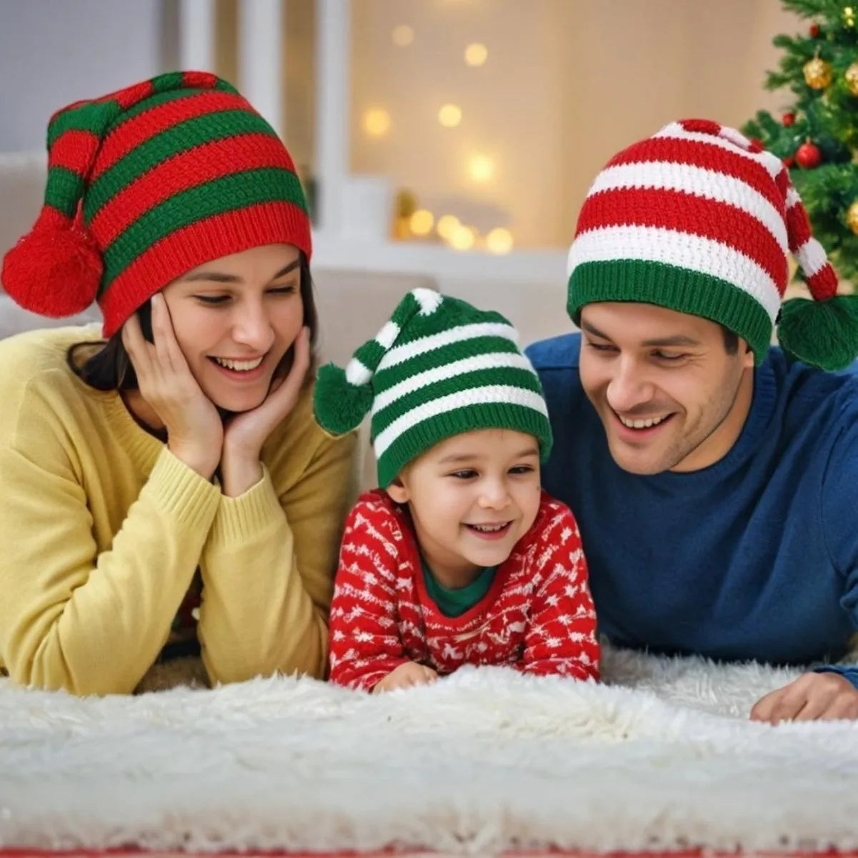Stripe knit Christmas Hat Xmas Winter Red Hat For Woman And Man Unisex 2025 New Year Festive Party Supplies Gifts