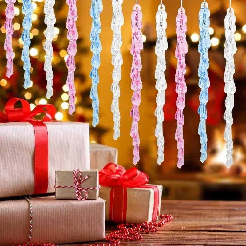 Christmas Acrylic Snowflake Clear Simulation Icicle Ornaments Xmas Tree Hanging Pendants DIY Winter New Year Party Decoration