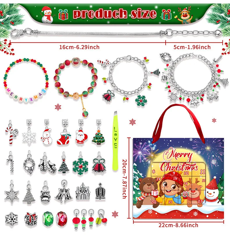 New Christmas Advent Calendar 24 Days Countdown Bracelet Blind Box DIY Christmas Decoration Hand Jewelry Surprise Blind Box Gift