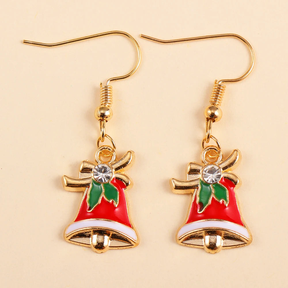 2Pairs Cute Christmas Set Earring Alloy Enamel Bell Snowflake Snowhouse Design Earrings - Perfect Holiday Jewelry Gift