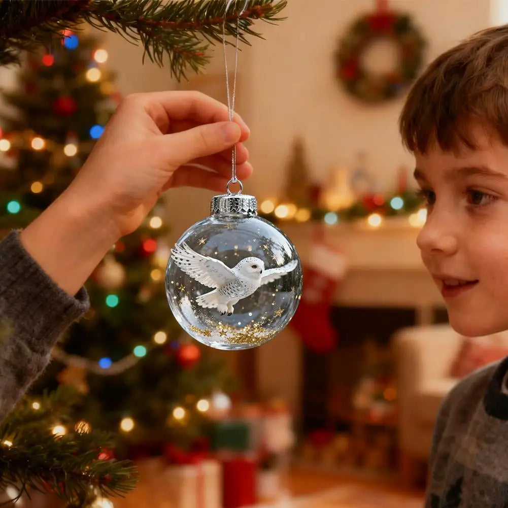 8CM Christmas Transparent Acrylic Ball Cardinal/Hummingbird Pattern Creative Christmas Tree Decoration Hanging Pendant For Home