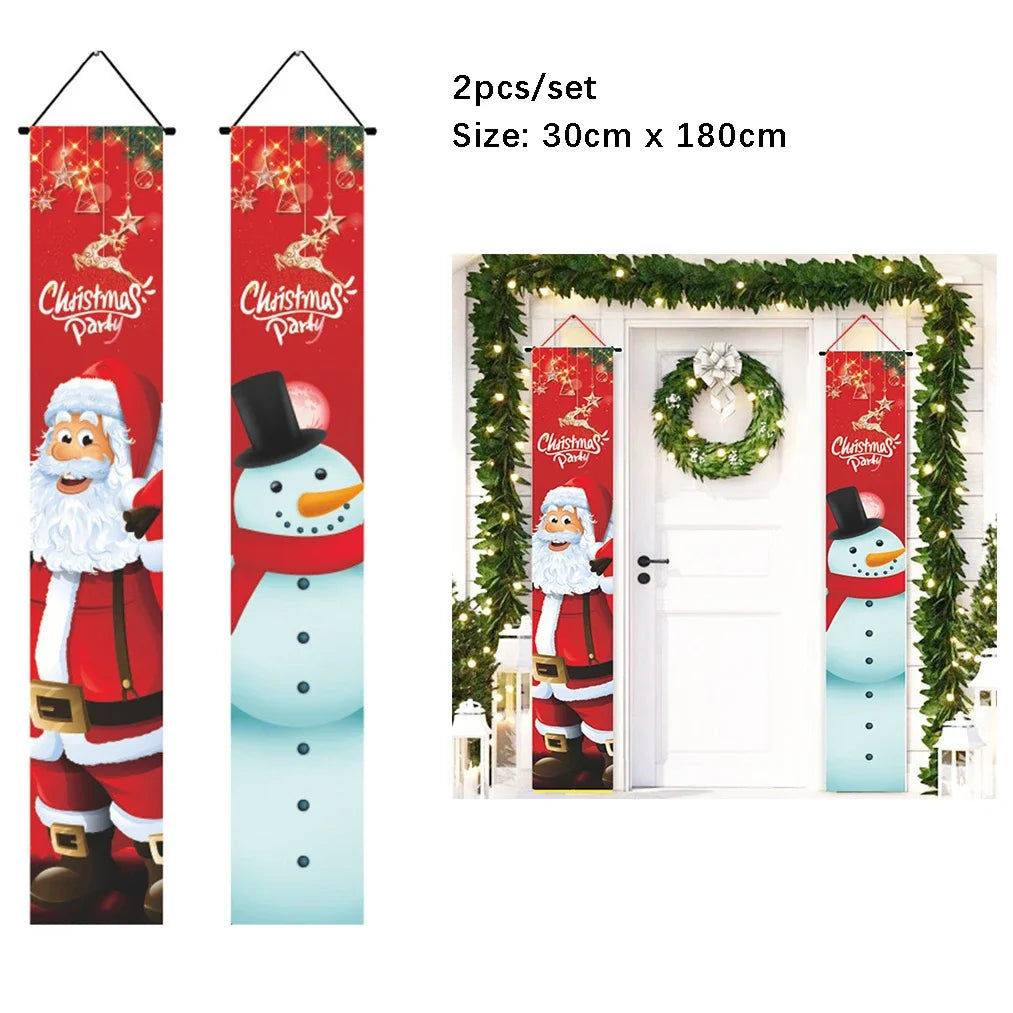2Pc/set Christmas Door Hanging Banner Santa Claus Snowman Walnut Guards Merry Christmas Door Ornament Decoration New Year 2025