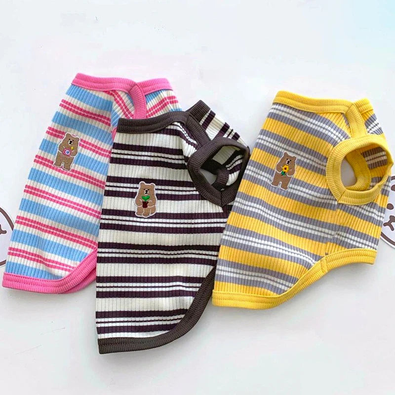Cotton Rib Dog Shirt Sleeveless Stripe Vest for Small Dogs Teacup Chihuahua Yorkie Puppy Clothes Knitted Breathable Tank Tee