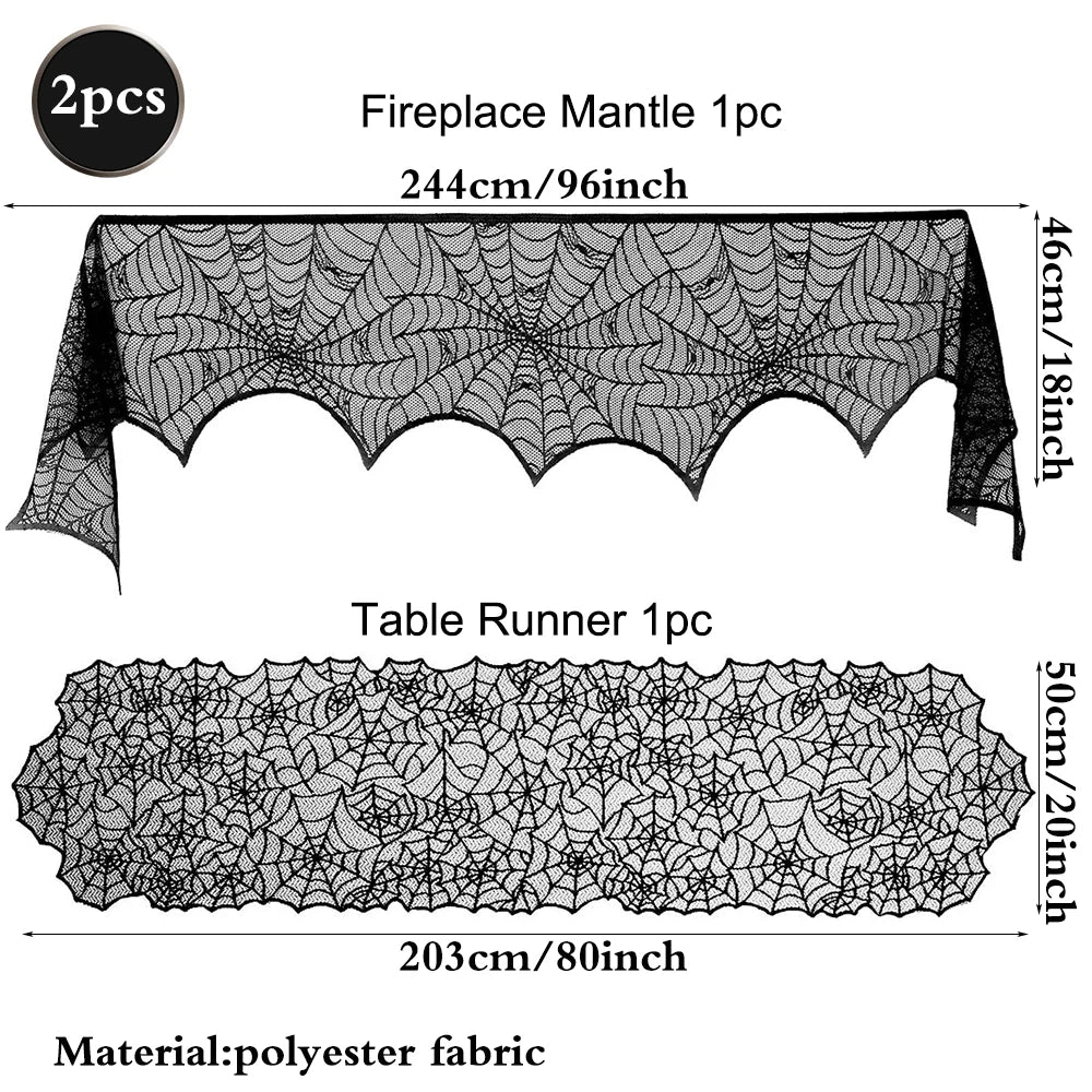 Halloween Home Party Decorations Black Lace Table Runner Spider Web Fireplace Mantel Cover Halloween Decorations Cloth Supplies