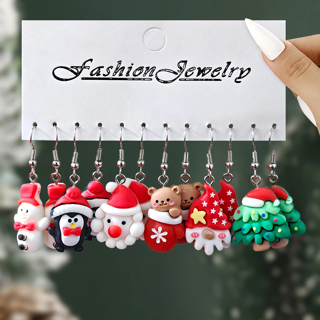 New Cute Cartoon Gingerbread Man Christmas Tree Santa Penguin Resin Drop Earrings Set Women's Christmas Gift Jewelry