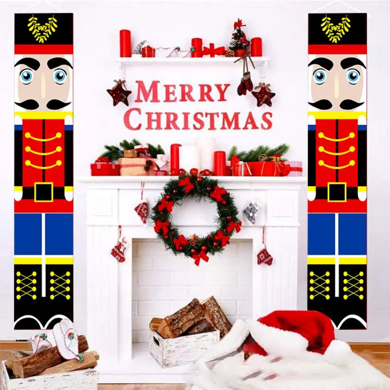 2Pc/set Christmas Door Hanging Banner Santa Claus Snowman Walnut Guards Merry Christmas Door Ornament Decoration New Year 2025