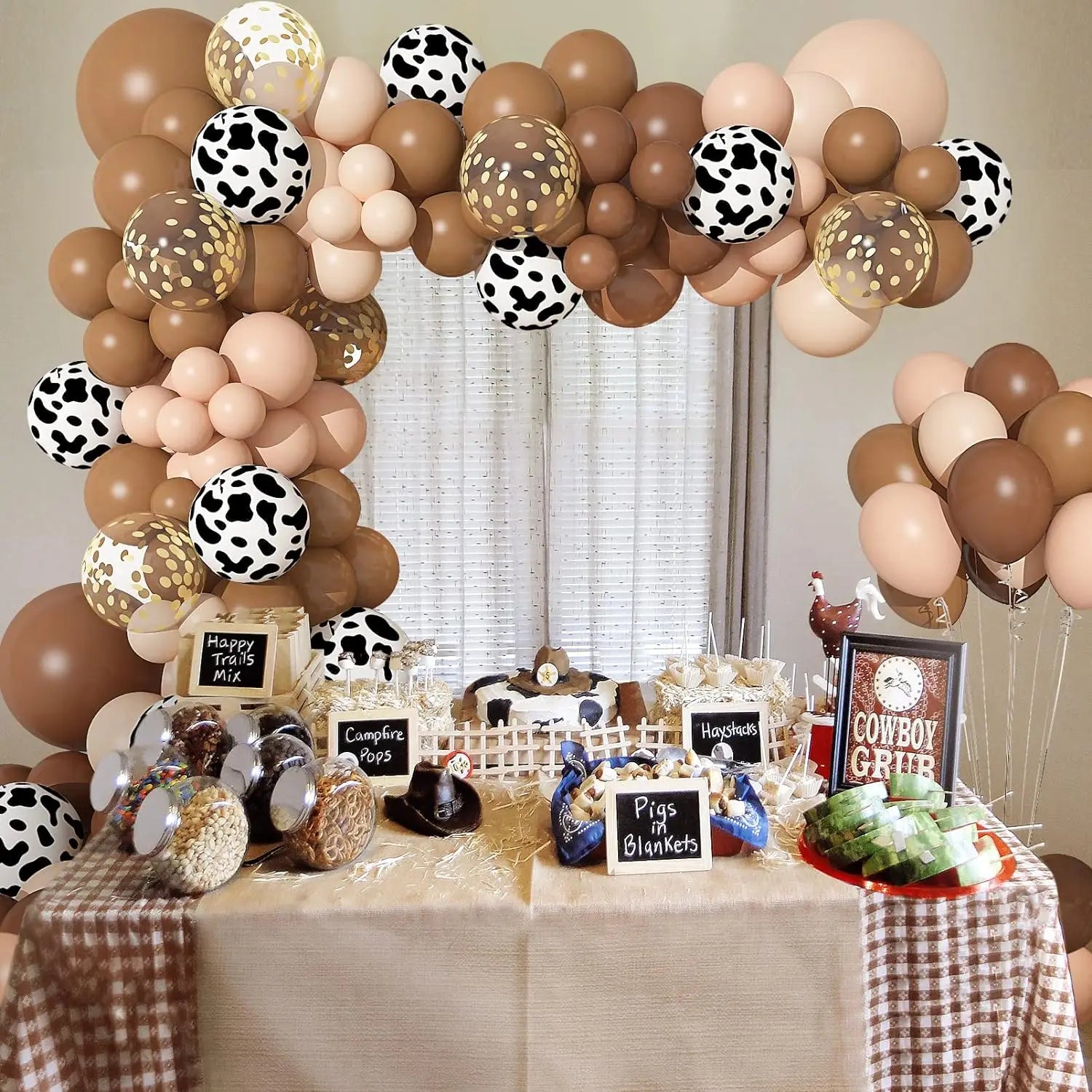 170Pcs CowBoy Balloons Garland Arch Kit, Cow Brown Neutral Blush Confetti Print Balloons for Party Decorations Supplies