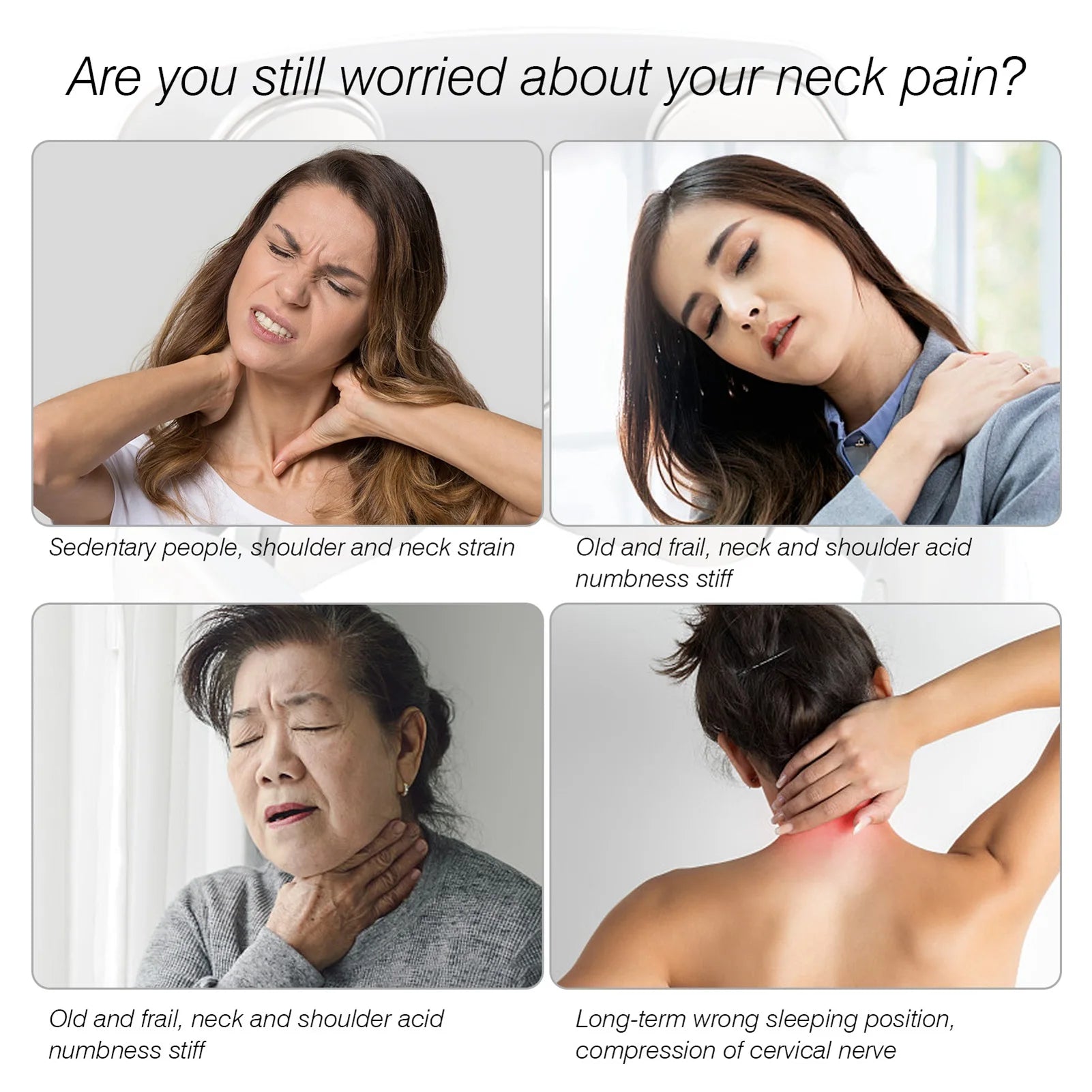 Cervical Massager 16 Modes USB Smart Pulse Heating 4 Head Neck Massager for Neck Tension