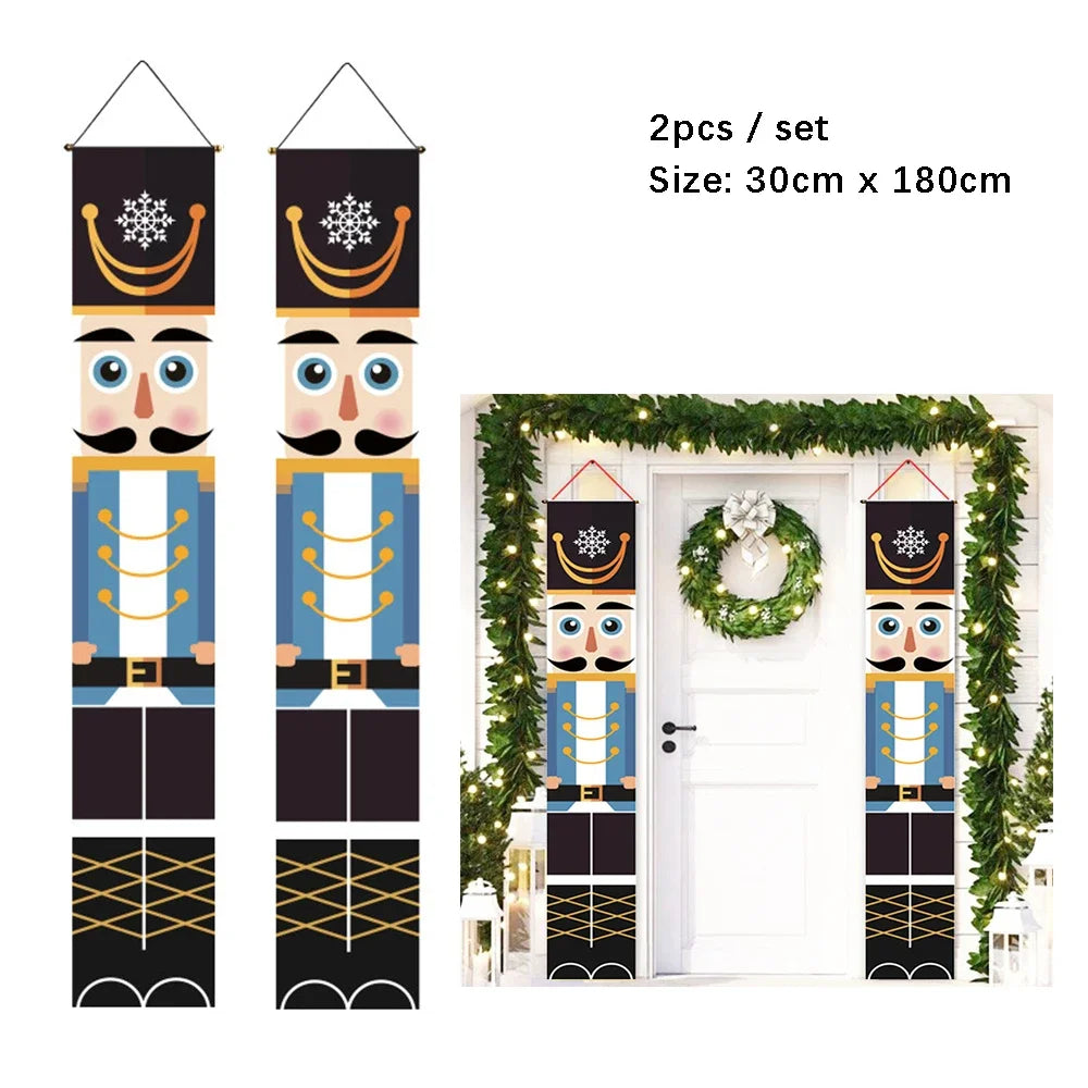 2Pc/set Christmas Door Hanging Banner Santa Claus Snowman Walnut Guards Merry Christmas Door Ornament Decoration New Year 2025