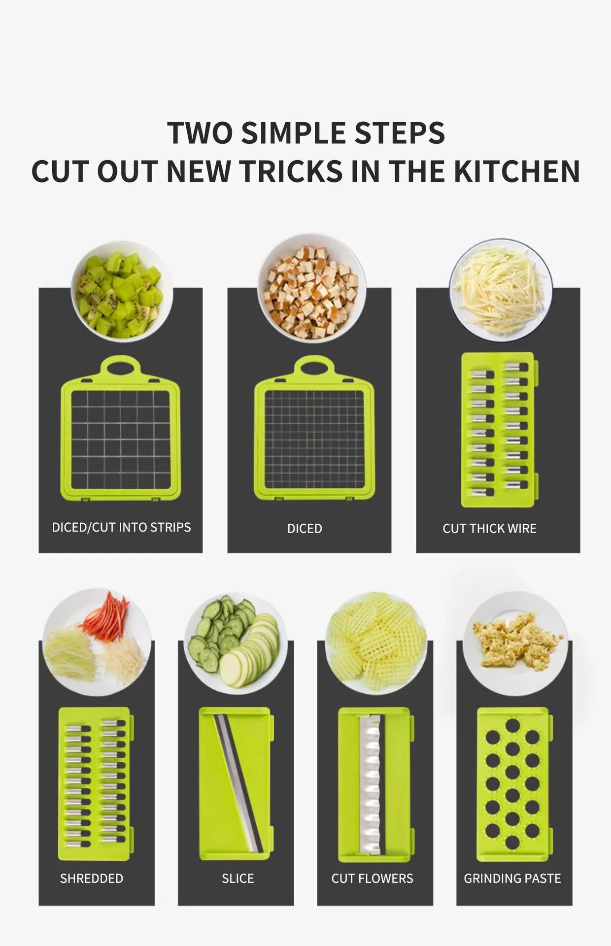 1Pc Green Black 12 in 1 Multifunctional Vegetable Slicer Cutter