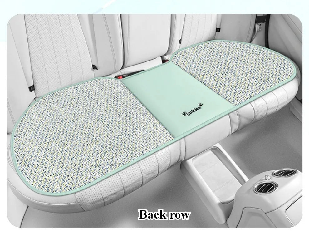3pcs, Breathable Car Seat cushion - PU Leather + Cool Ice Rattan Weave, Playful Embroidery