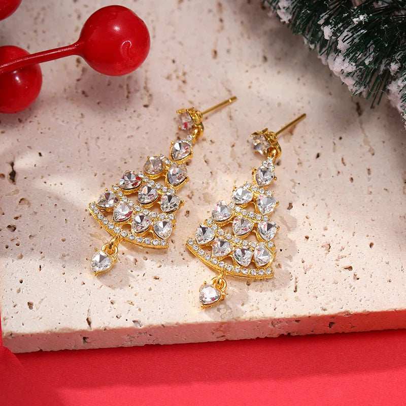 European and American style versatile Christmas tree earrings with high-end feel and micro inlaid zircon Christmas earrings