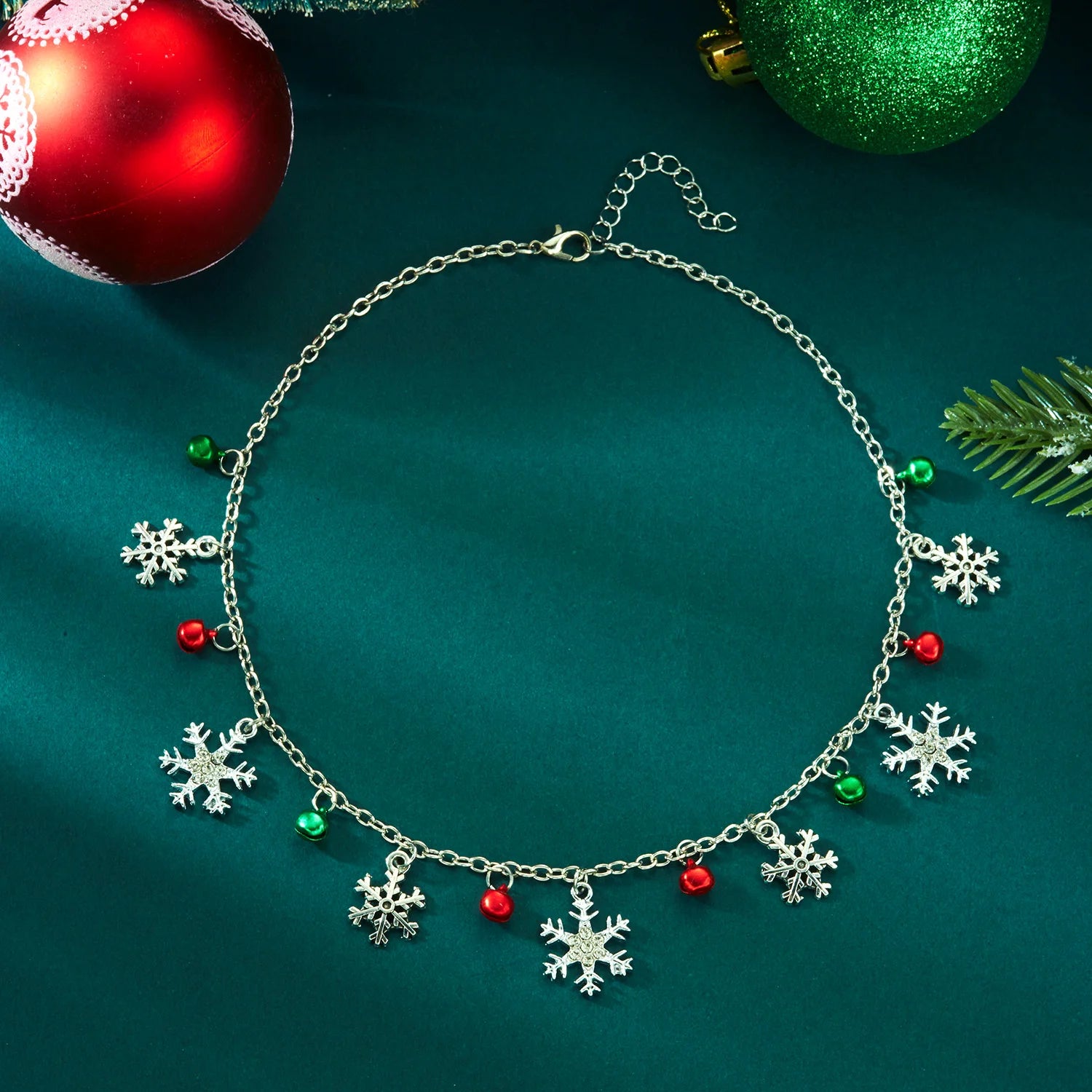 Christmas Glitter Snowflake Bell Pendant Bracelet for Women Rhinestone Necklace Xmas Joy Holiday Party Jewelry Gift