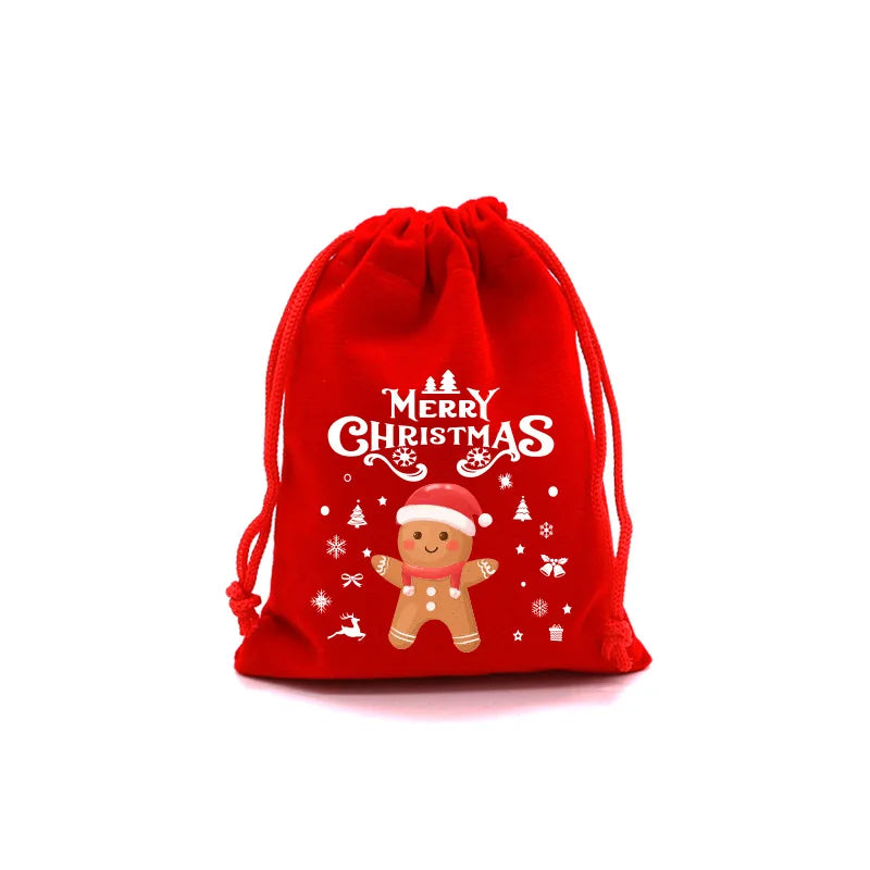 20pcs Xmas Velvet Bags Small Candy Gift Bag Drawstring Pouch Christmas Party Favor Boutique Jewelry Packaging Bags 2024 New Year
