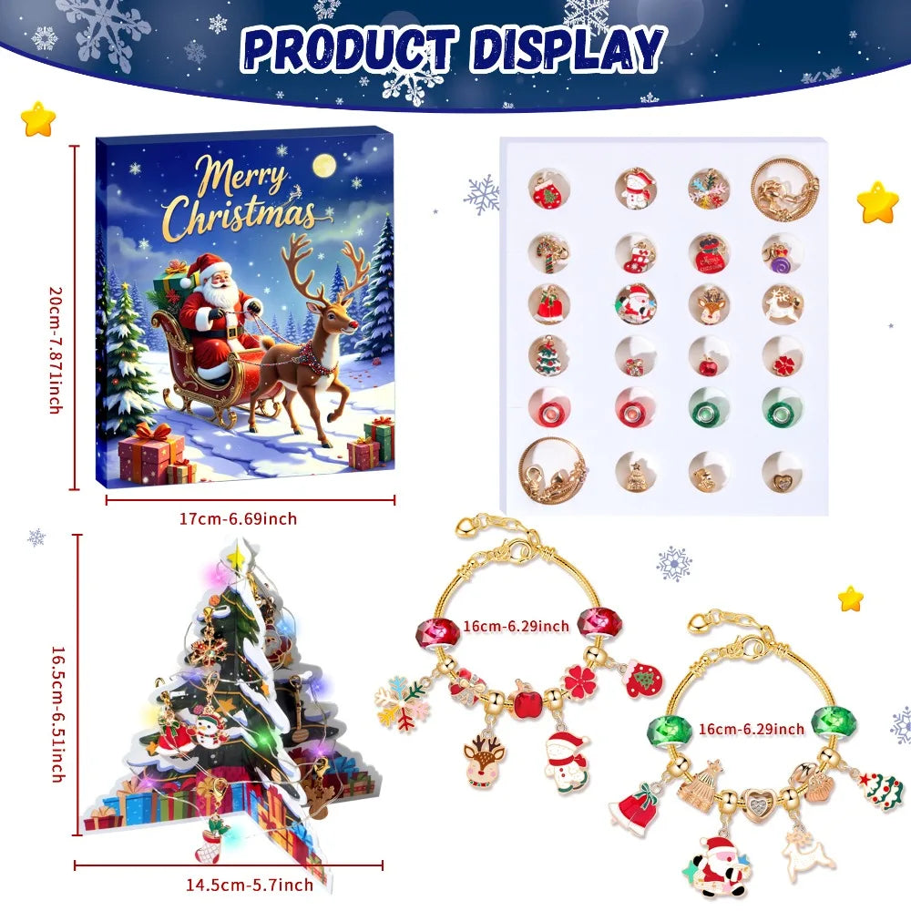 Christmas Advent Calendar 24day DIY Countdown Bracelet Surprise Blind Box Christmas Decoration Combo Bracelet Blind Box Gift Set
