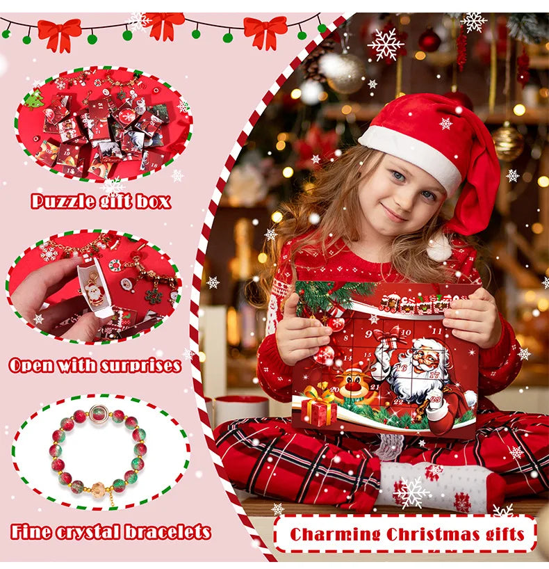 New Christmas Advent Calendar 24 Days Countdown Bracelet Blind Box DIY Christmas Decoration Hand Jewelry Surprise Blind Box Gift