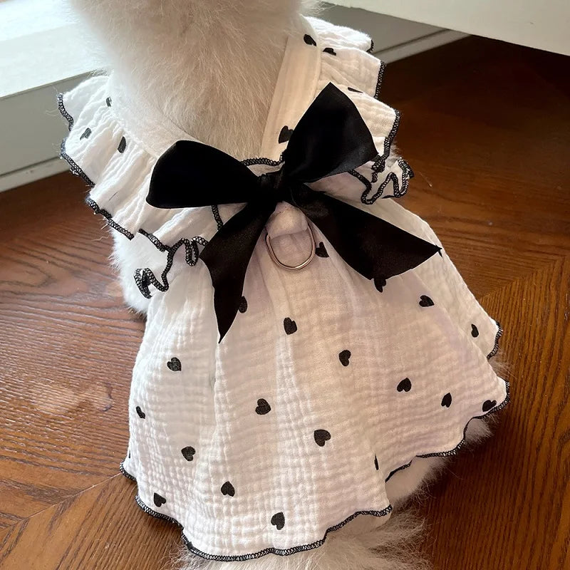 Summer  Dog Cooling Dress Thin Bow Heart Print Dog Clothes Pet Skirt Kitten Puppy Costume Chihuahua Bichon Yorkie Girls Dog Vest