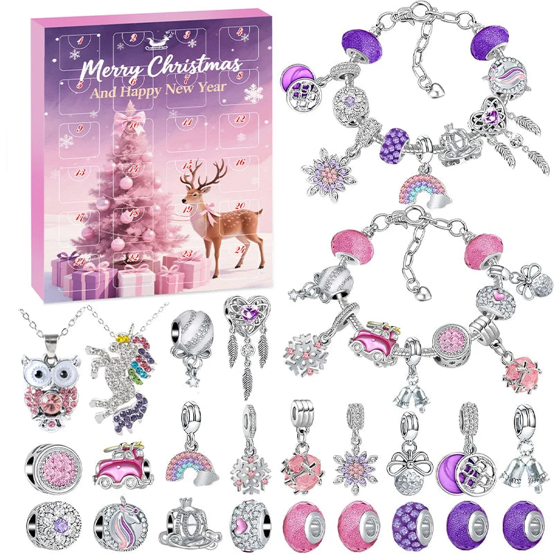 Christmas Crystal Bracelet Advent Calendar Gift Lost Butterfly Gold Silver 24 Day Countdown 2025 Children Blind Box Mood Props