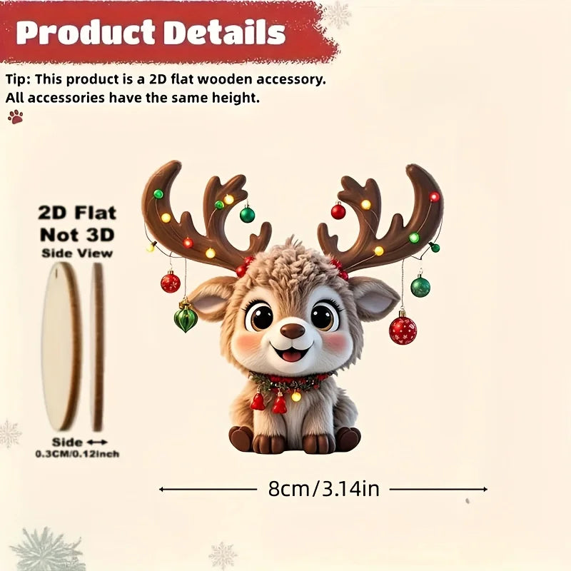 2D Wood Cartoon Fawn Christmas Tree Pendant Christmas Cartoon Cute Elk Hanging Decorations 2025 New Year Gifts Party Decor