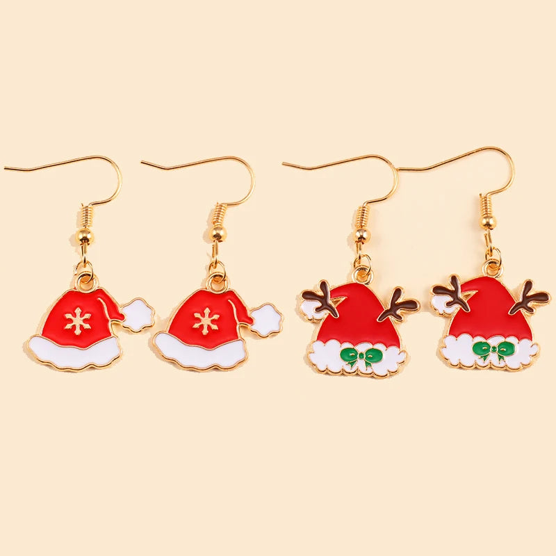 2Pairs Cute Christmas Set Earring Alloy Enamel Bell Snowflake Snowhouse Design Earrings - Perfect Holiday Jewelry Gift