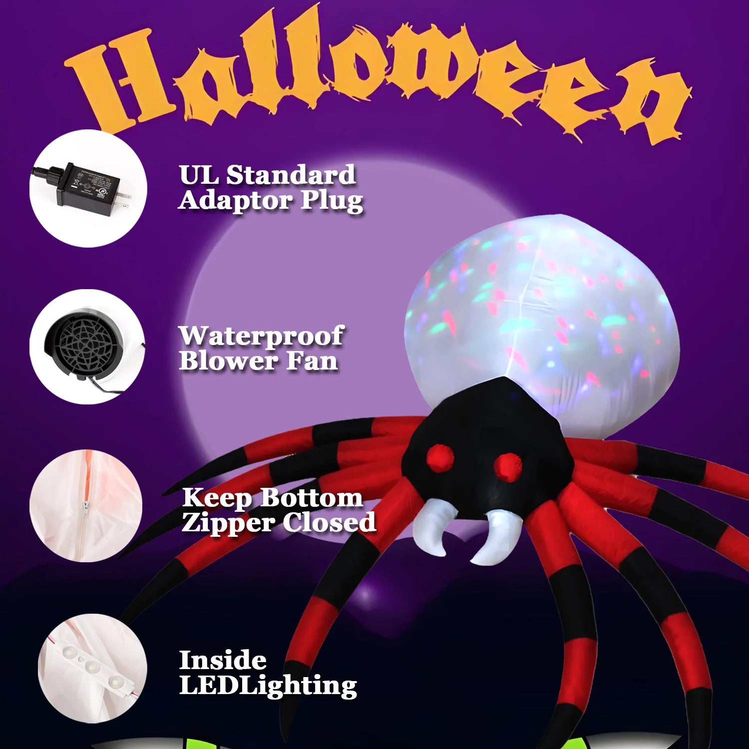 1pc Halloween Inflatables Outdoor Decorations Inflatable Yard Decoration with Build-in LEDs Blow Up Pumpkin for Halloween Party