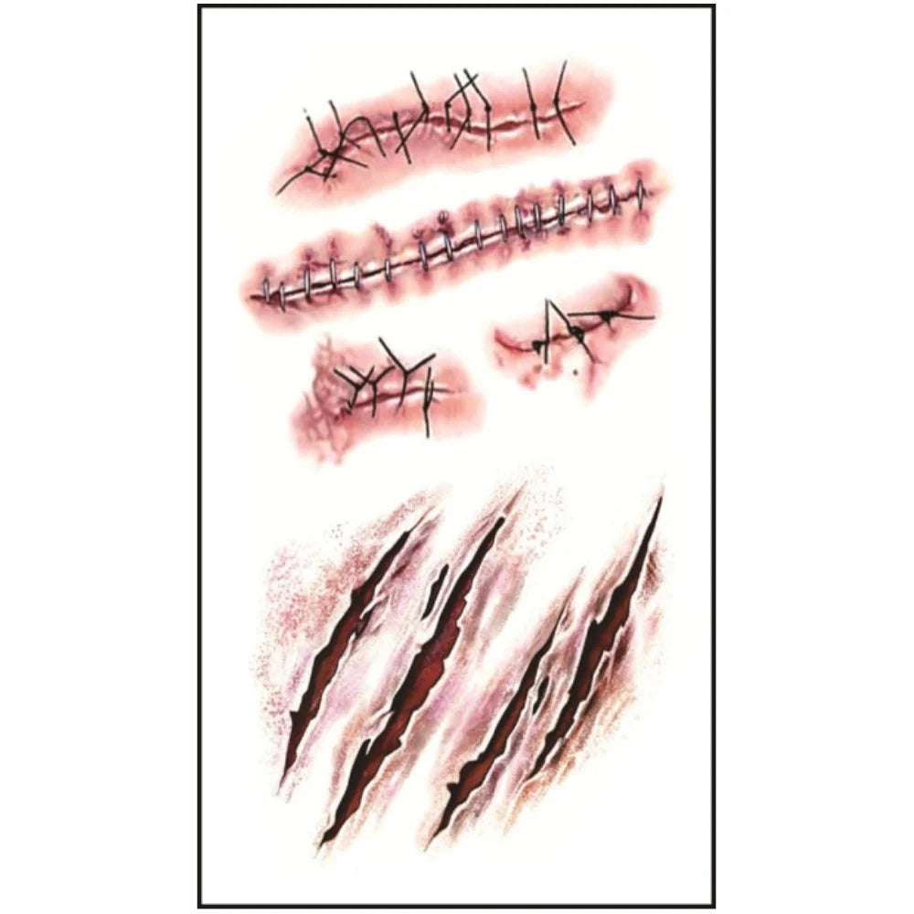 10pcs 3D Fake Scar Tattoos Sticker Body Face Realistic Scab Temporary Tattoos Halloween Horror Wound Bloody DIY Makeup Stickers