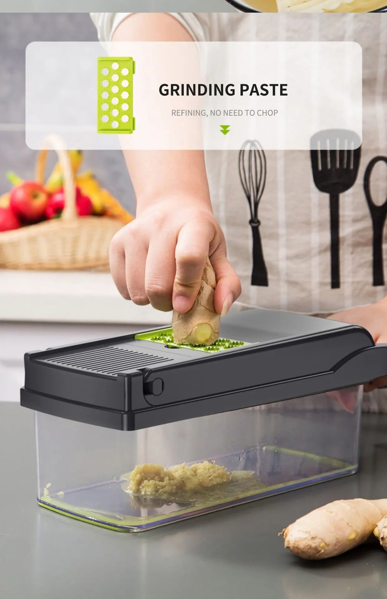 1Pc Green Black 12 in 1 Multifunctional Vegetable Slicer Cutter