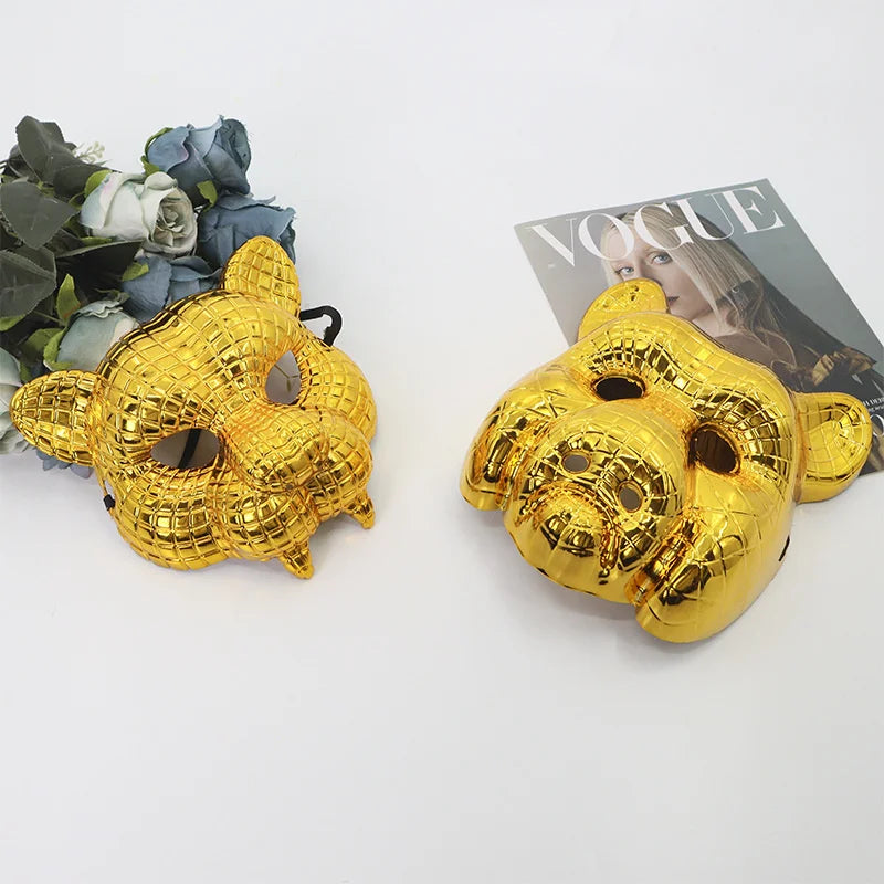Animal Golden Plastic Leopard Face Cover with Adjustable Elastic Bands Halloween Costume Cosplay Mask Costume Accessories