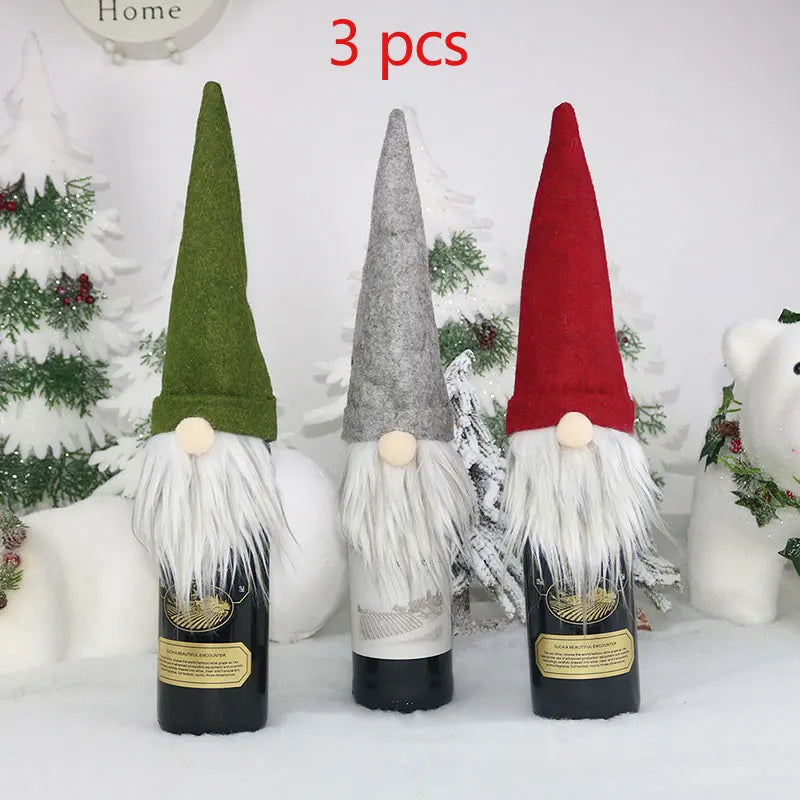 Christmas Wine Bottle Cover Toppers Light Up Santa Claus Gnomes Bottle Bags For Holiday Xmas Table Decorations