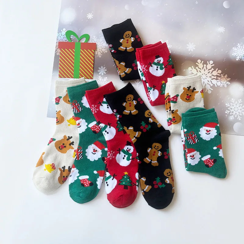 4 Pairs Christmas Socks For Woman Santa Claus Snowman Gingerbread Man Christmas Socks Kawaii Cartoon Girls Christmas Gifts
