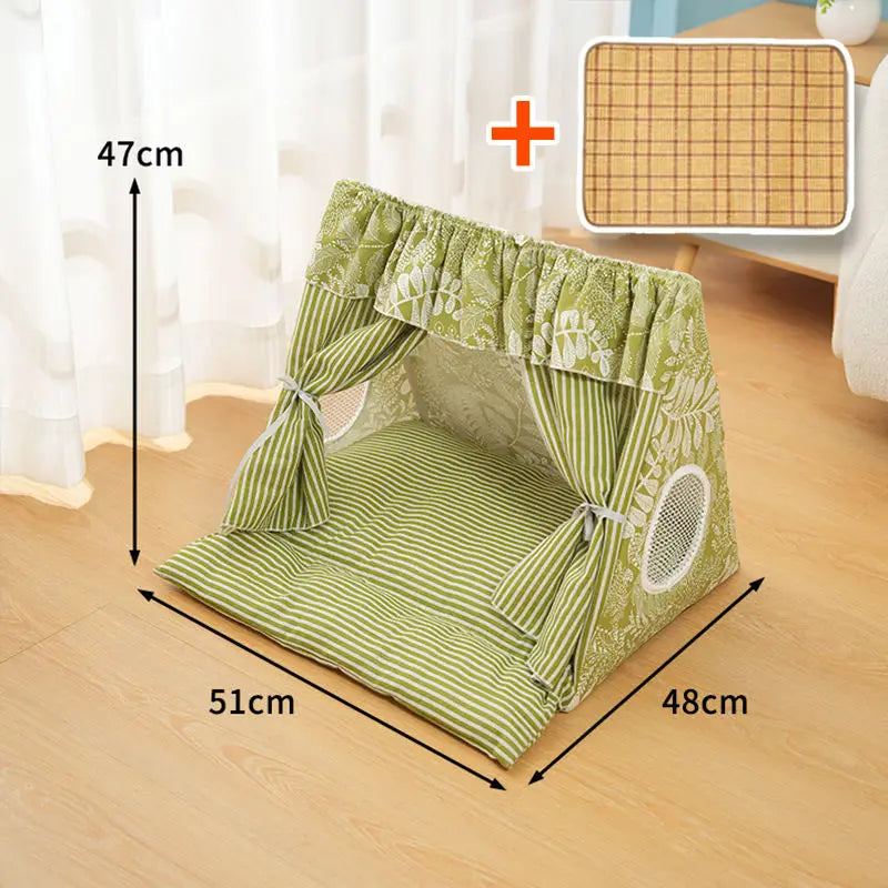 Cute Cat Tent House Removable Clean Dog Tent Bed Breathable Cool Cats Summer Cave Large Space Puppy Kitten House Pet Accessories